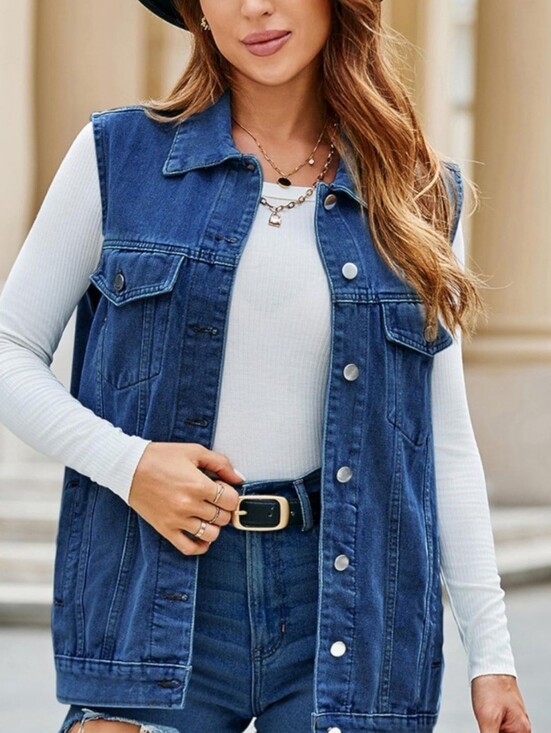 Nordstrom Denim - NORDSTROM Dark Blue Denim Button-Front Vest
